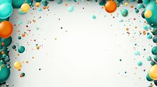  A White Background With Balloons And Confetti On It.  Generative Ai