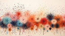  A Painting Of Fireworks And Sprinkles On A White Background.  Generative Ai