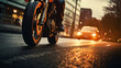 Custom motorbike biker rider on blurred city street