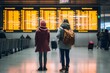 © ParinApril - Travelers at Airport Terminal Board, Departure Information, Copy Space