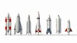 Modern space rocket set Spaceships launch futuristic shuttle on a white background 