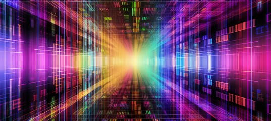 Poster - Colorful virtual cyberspace technology background. Generative AI technology.