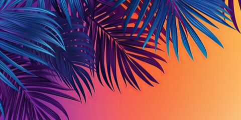 AI Generated. AI Generative. Retro vintage california miami vibe inspired background with tripical palm tree leafes with sunset landscape. Graphic Art