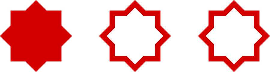 Oriental Decoration Star Shapes or Starburst Symbol Icon Set. Vector Image.