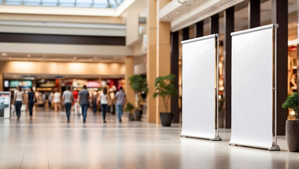Wall Mural - blank roll up banner mockup stand on public place