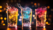 air bubbles in cold drink with colorful lights,Generated Ai