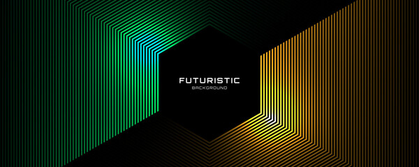 3D green yellow techno abstract background overlap layer on dark space with glowing lines shape decoration. Modern graphic design element future style concept for banner flyer, card, or brochure cover