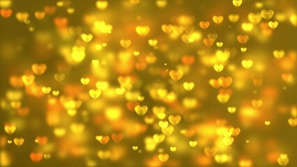 Wall Mural - Beautiful glittering golden bokeh hearts abstract background