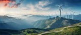 Fototapeta Natura - Renewable energy wind turbines on the mountain