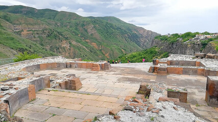 Wall Mural - View of the Geghama mountains from the Temple of Garni in Armenia.