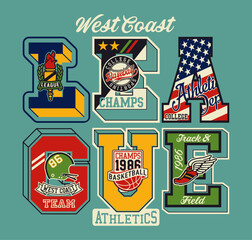 west coast college sporting athletic department abstract vintage vector artwork with font initials f