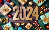 Fototapeta  - christmas tree decorations,christmas tree and gifts,2024 ,new year ,,2023,happy new year 