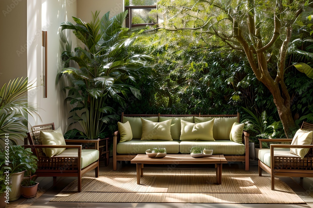 17. Green trees, windows, walls, green sofas and furniture make you ...