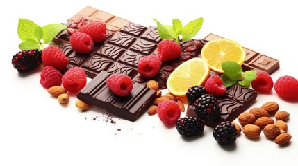 Poster - Fruity nutty chocolate bars on white backdrop