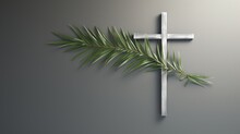 Grey Background With Cross And Palm On Palm Sunday