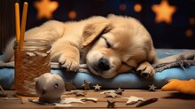 Cute Puppy Dreaming With Drawings Creating A Creative Greeting Card Or Advertising Poster