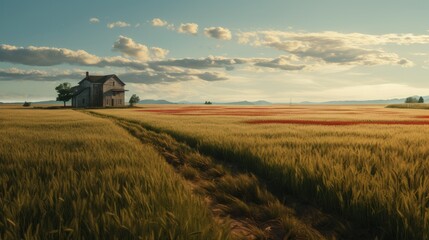 Wall Mural - Crops in a field near a house