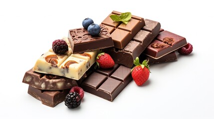 Poster - Fruity nutty chocolate bars on white backdrop