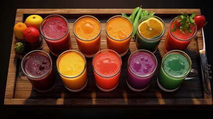 Leinwandbilder - Fruit and juice filled tray on table