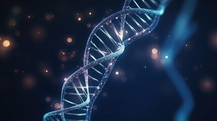 DNA hologram on dark background symbolizing science medicine and biotechnology