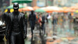 Schwarze Phantom Figur im Schutzanzug unkenntlich als schwarzer Mann im Querformat für Banner, ai generativ