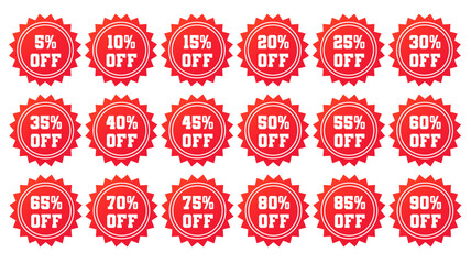 Offer Price discount offer 5% 10% 15% 20% 25% 30% 35% 40% 45% 50% 55% 60% 65% 70% 75% 80% 85% 90% sale off tags label design.special promotion percent sticker banner clearance markdown
