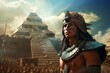 Ancient Aztec strong man old pyramid. Indian ruin. Generate AI