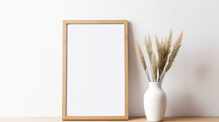 Sticker - Fresh Minimalism: White Background with Green Plants and Blank Picture Frame Design Template