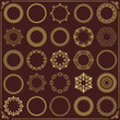 Vintage set of vector round elements. Different elements for design frames, cards, menus, backgrounds and monograms. Classic brown and golden patterns. Set of vintage patterns