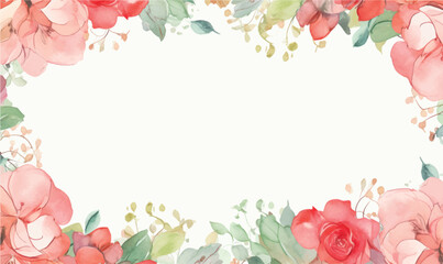 Wall Mural - Ornament floral background frame, watercolor illustration, pastel colors