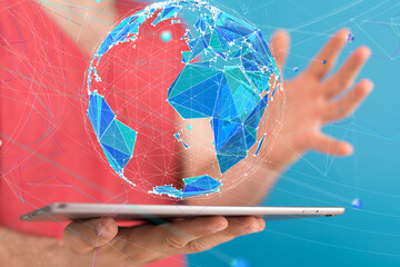Poster - Global network. Blockchain. 3D illustration. Neural networks and artificial intelligence. Abstract  - connection