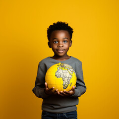 Wall Mural - Little student boy with a world ball. Studying geography.