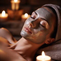 Wall Mural - Woman having a facial treatment at the spa.