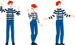 © sevector - art mime vector. person comedian, male mimic, pantomime clown art mime character. people flat cartoon illustration