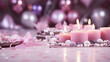 pink christmas background with candles and balls