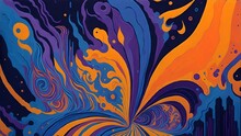 In A Mesmerizingly Surreal Composition, An Abstract Background Comes To Life With Vibrant Bursts Of Color And Intricate Patterns. Bold Brushstrokes Of Vivid Blues, Radiant Purples, And Fiery Oranges D
