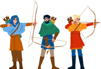 arrow archer medieval vector. y bow, traditional soldier, weapon ancient arrow archer medieval character. people flat cartoon illustration