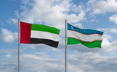 Uzbekistan and United Arab Emirates, UAE flags, country relationship concept