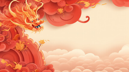 Sticker - Chinese Dragon new year banner with copy space.