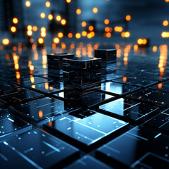 Wall Mural - abstract technology background of a quantum computing system with processors, artificial intelligenc