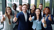 © PETR BABKIN - THUMBS UP. TEAM, GROUP BUSINESS PEOPLE GIVING THUMBS. image created by legal AI