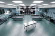Interior of a morgue in a modern hospital. Concept death, autopsy, cause of death, funeral, funeral services. 3D illustration, 3D render, copy space.
