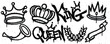 Set king, queen graffiti spray paint. Collection of crown Isolated Vector