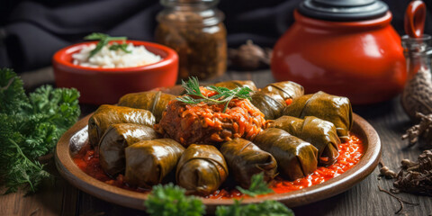 Wall Mural - Traditional Turkish cuisine. Typical Turkish dish Dolma. Generative AI.