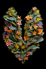 Wall Mural - Picture of human lungs made out of flowers and leaves on black background.