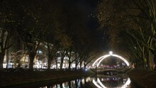 Koenigsallee Or King's Avenue In Dusseldorf In Winter Xmas Night, Night View Of The Famous Dusseldorf Landmark, Advent Season