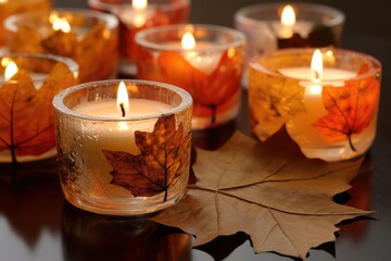 Wall Mural - Tea lights autumn related 