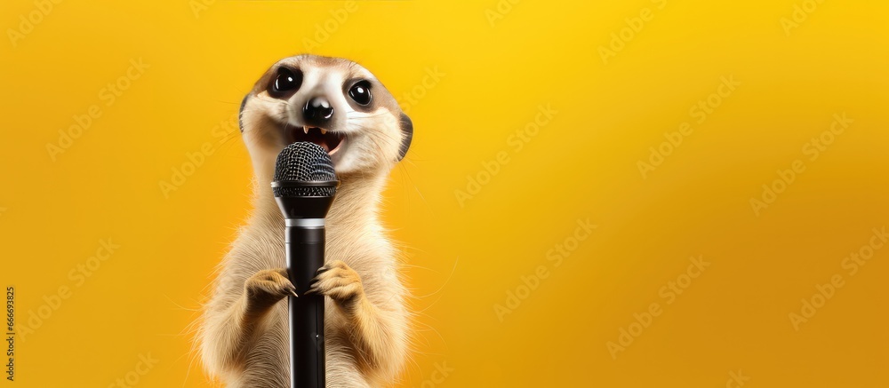 Superstar singing meerkat animals that sing into the microphone, with ...