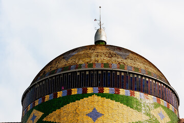 22.10.2023 - Manaus - Am - Brazil - The dome of the theater makes a colorful mosaic in green, yellow and blue, a reference to the colors of the Brazilian flag. The Amazonas Theater represents the heyd