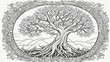 sketch of a tree black and white, coloring book page,                                            A tree with roots  tree of life